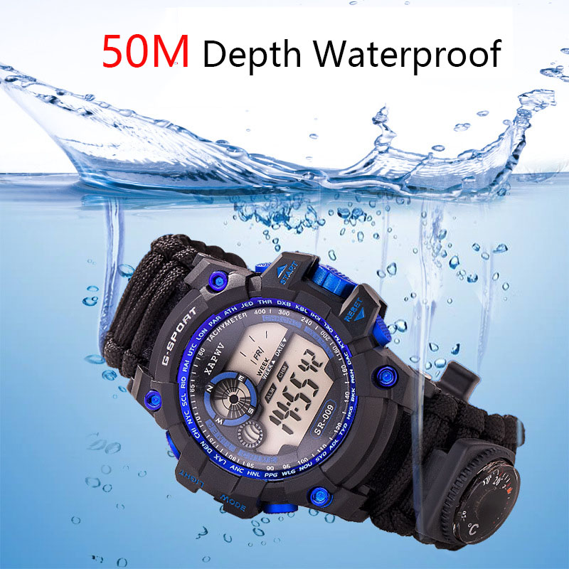 Reloj paracord digital tactico militar termometro brujula EDC - Imagen 6