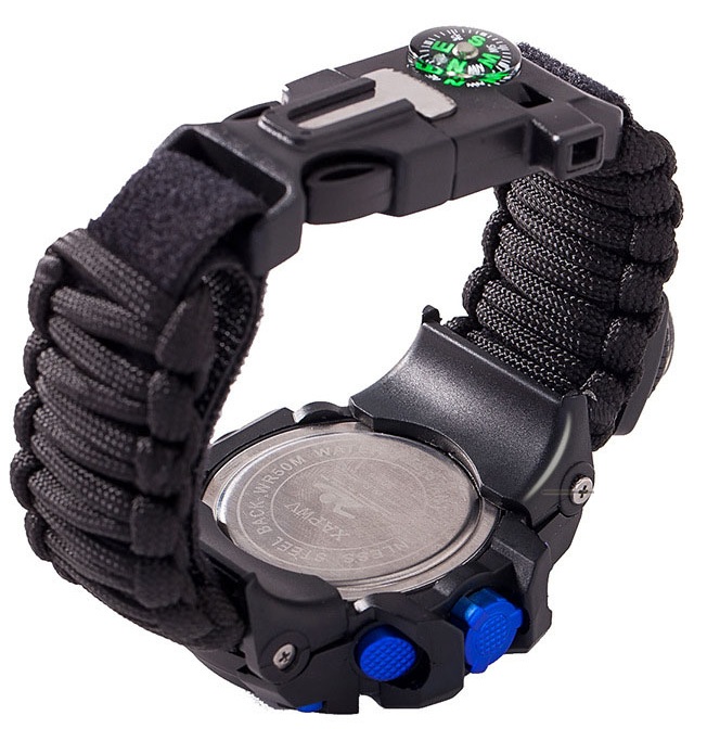 Reloj paracord digital tactico militar termometro brujula EDC - Imagen 4