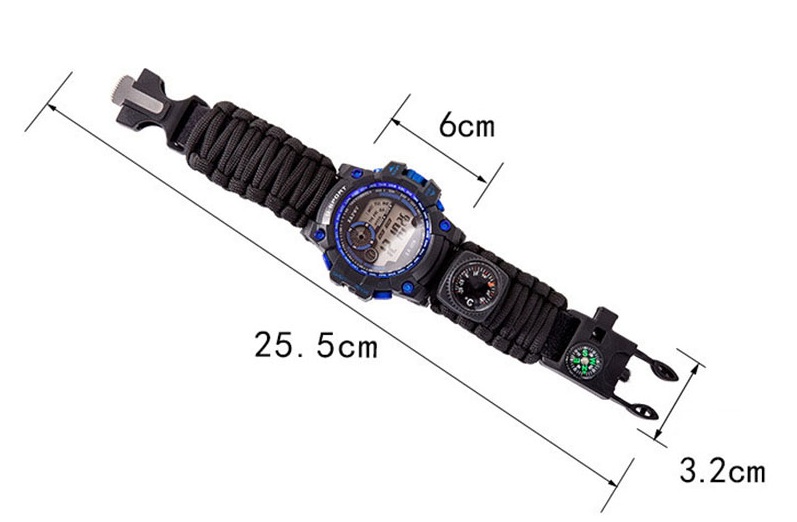 Reloj paracord digital tactico militar termometro brujula EDC - Imagen 5