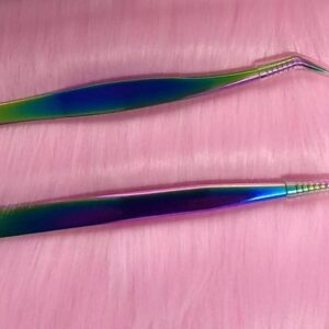 Set 2 Pinzas de acero inoxidable para pestañas ojos multifunción Curva + Pinzas rectas