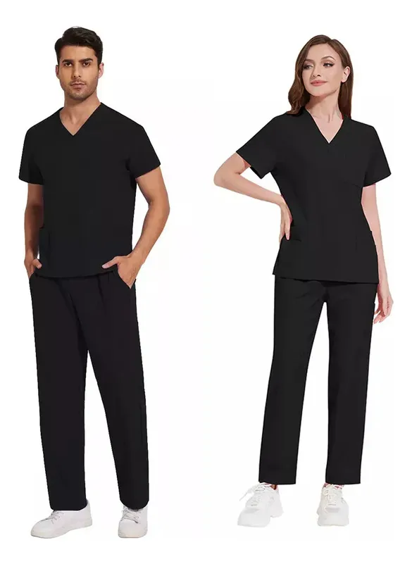 Scrub Pijama Conjunto enfermería clásica unisex uniforme médico, pantalones quirúrgicos dentales, ropa trabajo laboratorio, S-11-Negro - Imagen 2