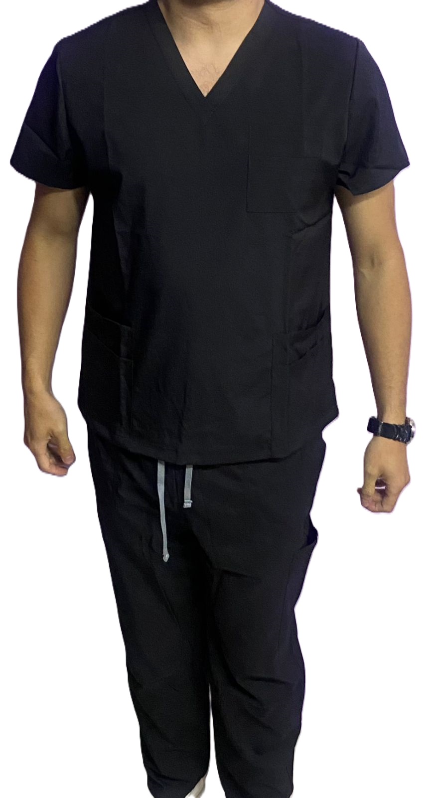 Scrub Pijama Conjunto enfermería clásica unisex uniforme médico, pantalones quirúrgicos dentales, ropa trabajo laboratorio, S-11-Negro - Imagen 5
