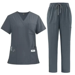Scrub Pijama Conjunto enfermería clásica unisex uniforme médico, pantalones quirúrgicos dentales, ropa trabajo laboratorio S-11-U-Gris