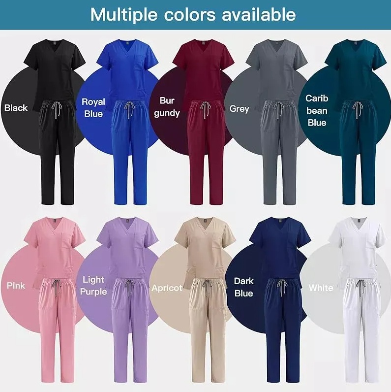 Scrub Pijama Conjunto enfermería clásica unisex uniforme médico, pantalones quirúrgicos dentales, ropa trabajo laboratorio, S-11-Negro - Imagen 7