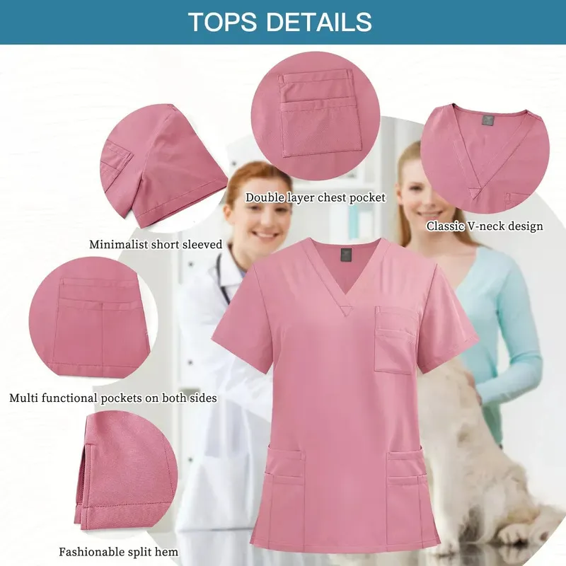 Scrub Pijama Conjunto enfermería clásica unisex uniforme médico, pantalones quirúrgicos dentales, ropa trabajo laboratorio, S-11-Rosa - Imagen 4